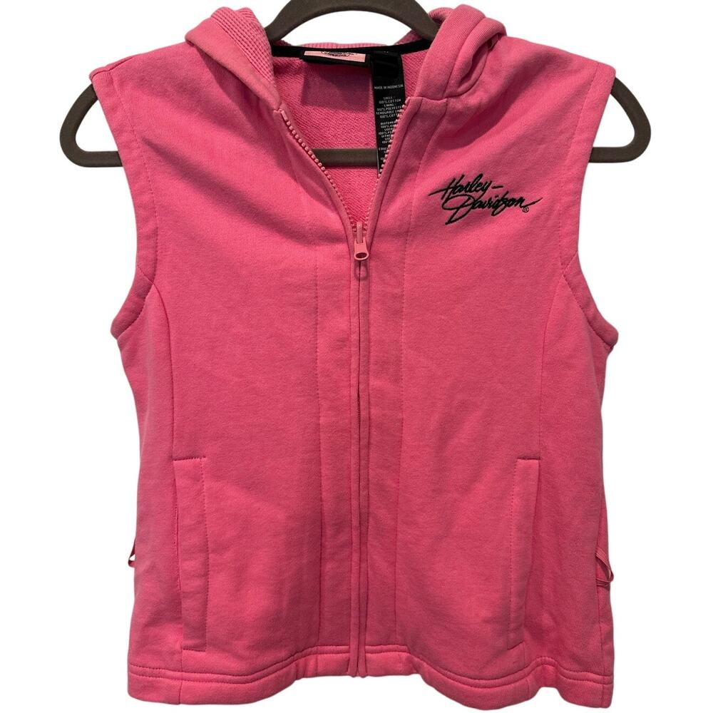 Vintage Harley Davidson Women's Pink Hooded Vest Size XS